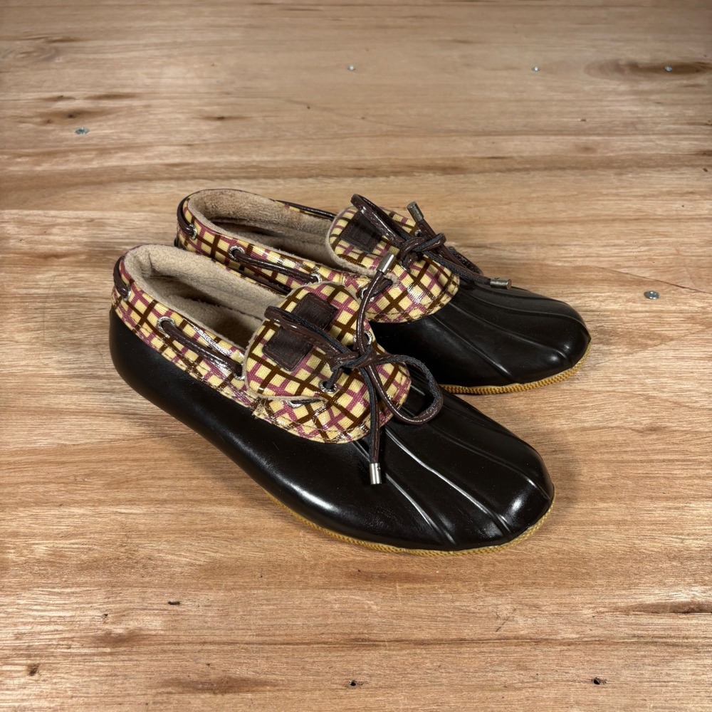 Sperry Top-Sider Womens 8 Waterproof Rubber Duck Shoes Plaid Brown 9045246